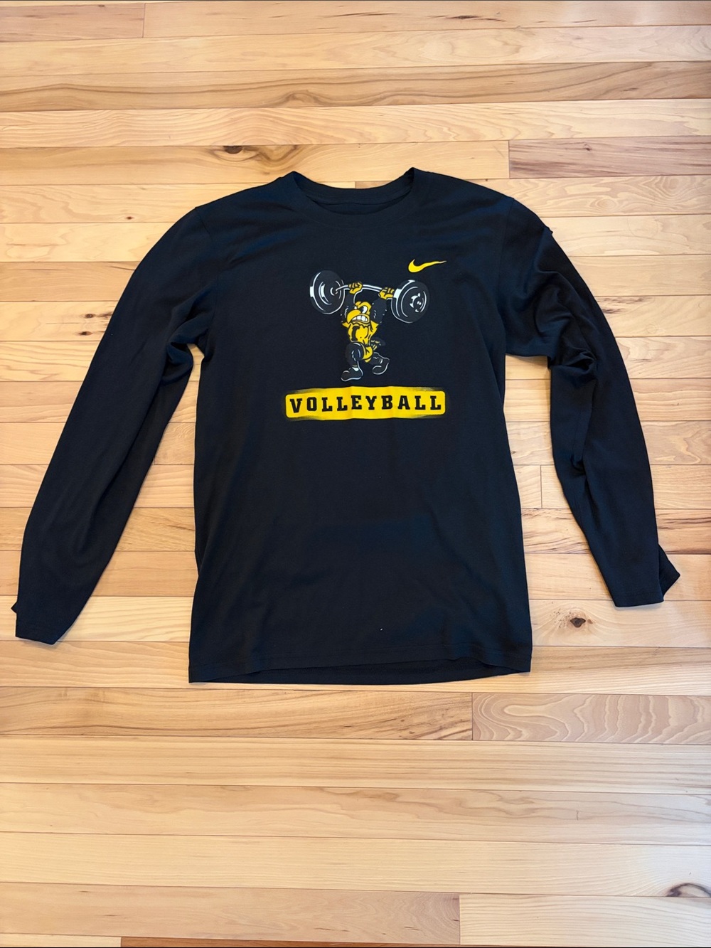 Nike DRI-FIT Black Long-Sleeve Volleyball Graphic Tee with Yellow Accents